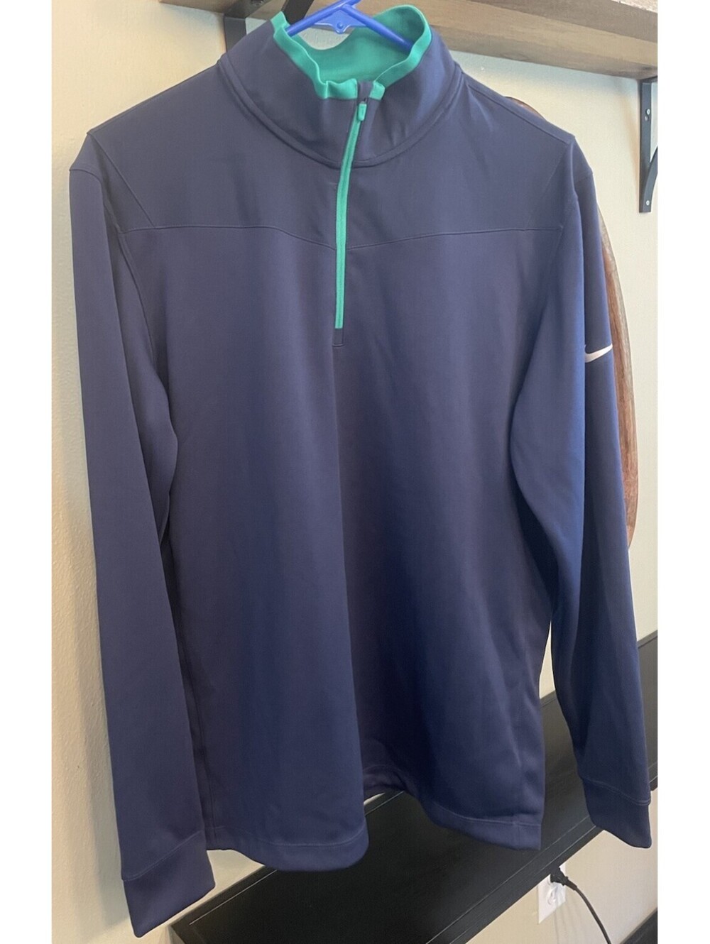 NWT Men’s Nike Dri-Fit Quarter-Zip Golf Shirt, Size M, Navy/Green, Long Sleeve